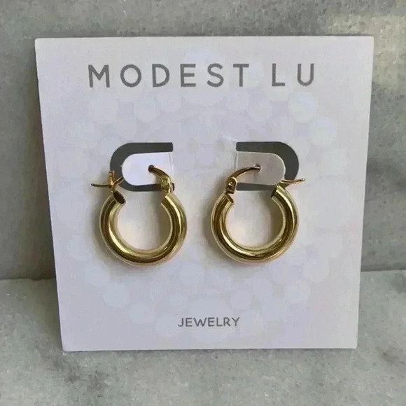 COPY - Gold Tube Chunky Hoop Earrings - Picture 3 of 5